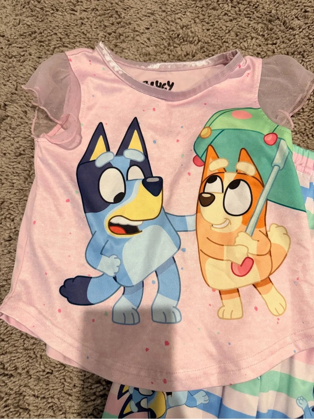 Bluey Pink & Pastel Stripe Short-Sleeve Pajama Set - Kids